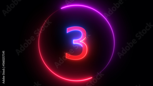 Illuminated neon number ,red and blue color number of neon light colorful illustration. Bright neon numbers with black background