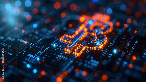 Glowing Dollar Sign with Abstract Digital Elements on Dark Background