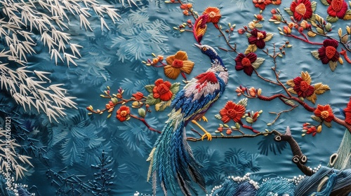 peacock with colorful flowers background