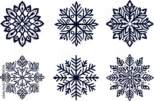 Elegant Winter Snowflake Designs Showcasing Intricate Patterns and Shapes