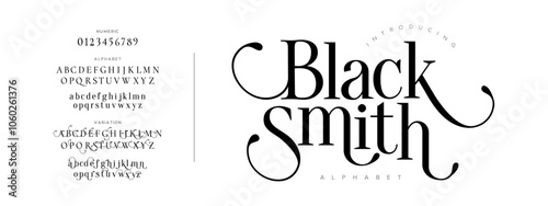 Blacksmith typography beauty fashion elegant minimalist serif italic fonts decorative wedding vintage retro logos. Minimal luxury font alphabet logo. Vector illustration