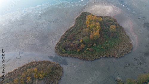 Milickie Ponds at sunrise, bird's eye view, Lower Silesian Voivodeship, Poland photo