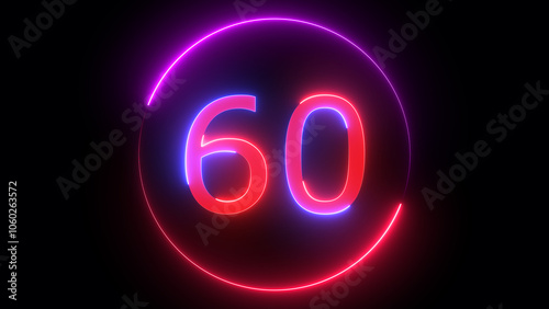 Illuminated neon number ,red and blue color number of neon light colorful illustration. Bright neon numbers with black background