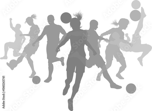 Silhouette soccer football player set. Active sports people healthy players fitness silhouettes concept.