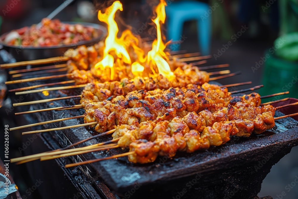 Naklejka premium Indonesian Satay Food Menu Close Up