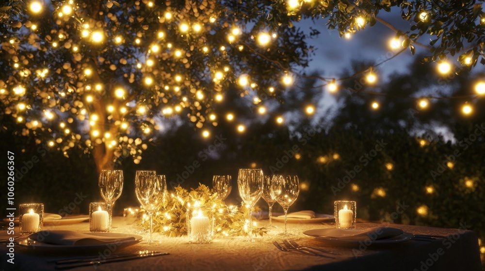 Festive Christmas Dinner Setting Under Starry Sky with Romantic Atmosphere and Candlelight Ambiance Festive Christmas Dinner Setting Under Starry Sky with Romantic Atmosphere and Candlelight Ambiance