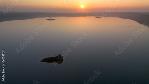 Milickie Ponds at sunrise, bird's eye view, Lower Silesian Voivodeship, Poland photo