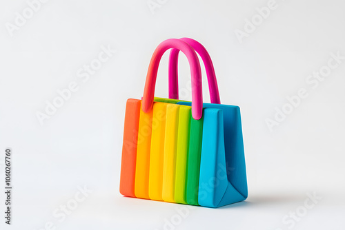 3D plasticine shopping bag icon, isolated on white background
