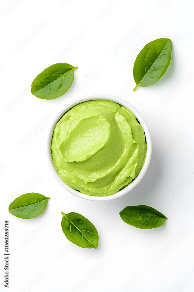 Obraz premium Bowl of guacamole with tortilla chips, isolated on white background