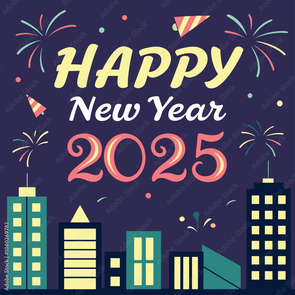 Happy new year 2025 design. With colorful truncated number illustrations. Premium vector design 2025

