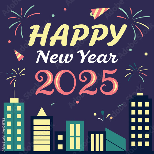 Happy new year 2025 design. With colorful truncated number illustrations. Premium vector design 2025
