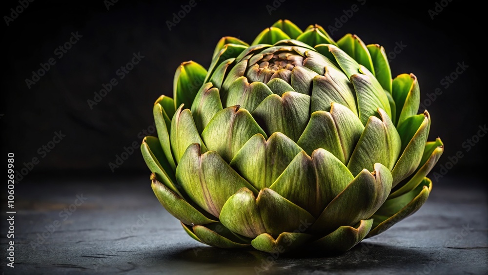 Fresh raw cut artichoke closeup on black background panoramic Fresh raw cut artichoke closeup on black background panoramic