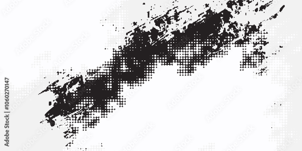 Halftone Grunge Vector Seamless Black and White Texture. Vintage, Dirty, Watercolor, Rough Background, Cracked Ground Texture. Monochrome