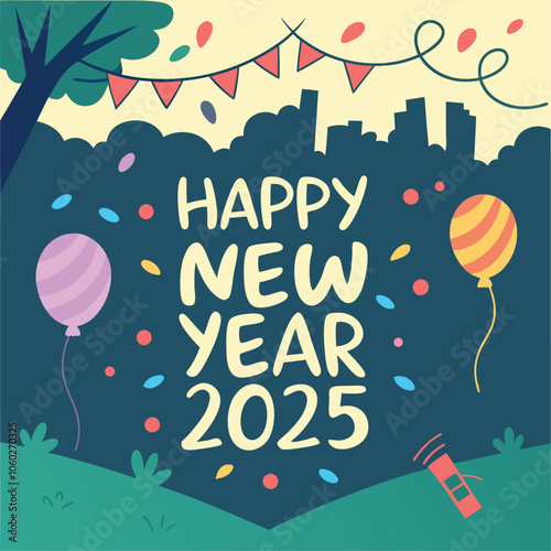 Happy new year 2025 design. With colorful truncated number illustrations. Premium vector design 2025
