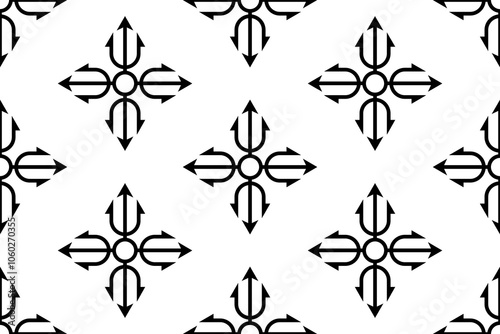 Seamless pattern with decorative trident ornament. White and black seamless pattern trident texture.