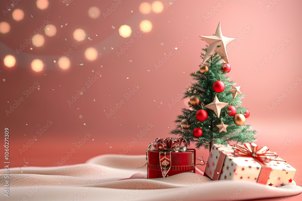 Obraz premium Christmas greeting card with bright winter holiday composition and New Year background
