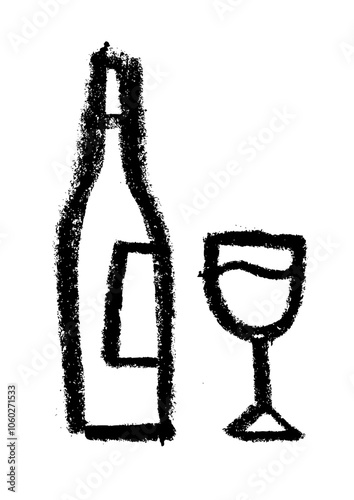 Bottle And Glass Wine Related Icon Crayon Chalk Drawing Vector