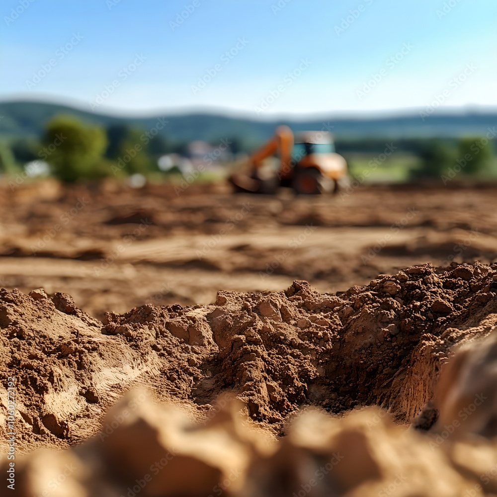 Obraz premium flat surface of the site from the earth for construction close-up. behind the tractor for clearing the territory.