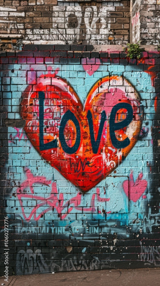 Valentines day A heart painted on a wall with the word LOVE written underneath it. The heart is surrounded by graffiti and the wall is blue Valentines day A heart painted on a wall with the word LOVE written underneath it. The heart is surrounded by graffiti and the wall is blue