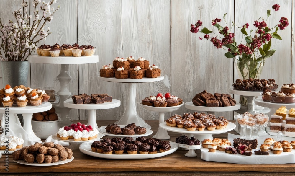 Fototapeta premium Assortment of chocolate and vanilla pastries.