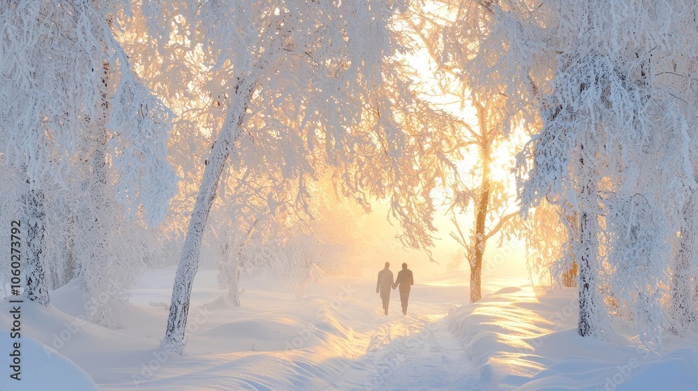 Romantic Winter Wonderland Stroll in Snowy Forest at Sunset - Ultra-Detailed Couple Holding Hands and Laughing in Holiday Atmosphere Romantic Winter Wonderland Stroll in Snowy Forest at Sunset - Ultra-Detailed Couple Holding Hands and Laughing in Holiday Atmosphere