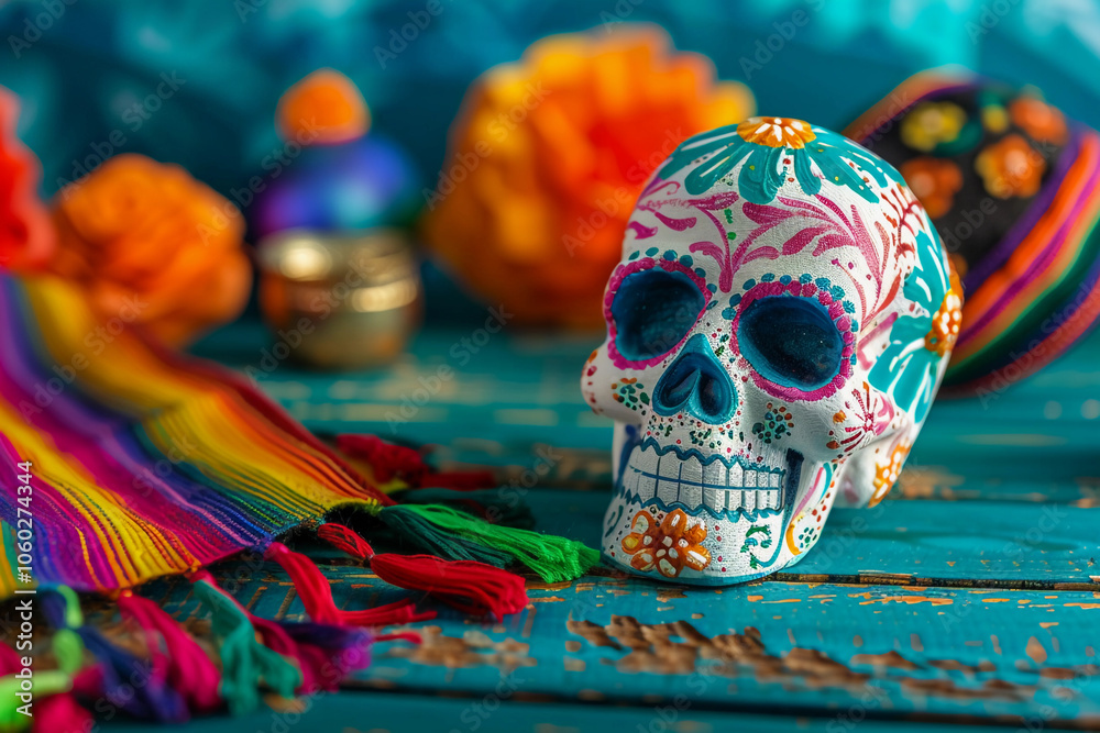 Beautiful greeting card with bright holiday composition for happy to joy celebrate dia de muertos Beautiful greeting card with bright holiday composition for happy to joy celebrate dia de muertos
