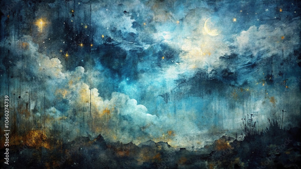 High angle abstract paint background with grunge texture on a black night sky High angle abstract paint background with grunge texture on a black night sky