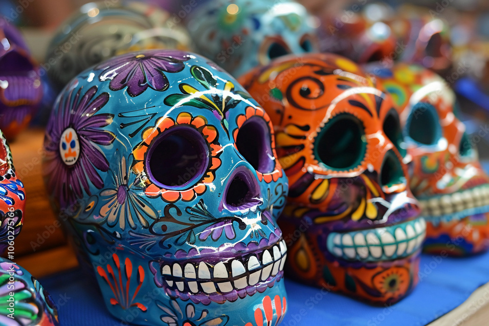 Fototapeta premium Beautiful greeting card with bright holiday composition for happy to joy celebrate dia de muertos