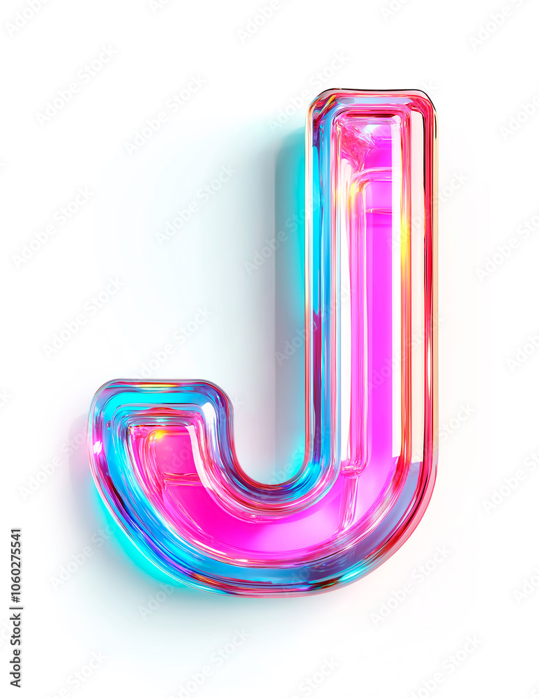 White background with 3D letter J in holographic pink with rainbow gradient White background with 3D letter J in holographic pink with rainbow gradient