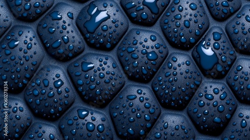 Abstract Water Droplets on Dark Blue Textured Surface Macro Photography