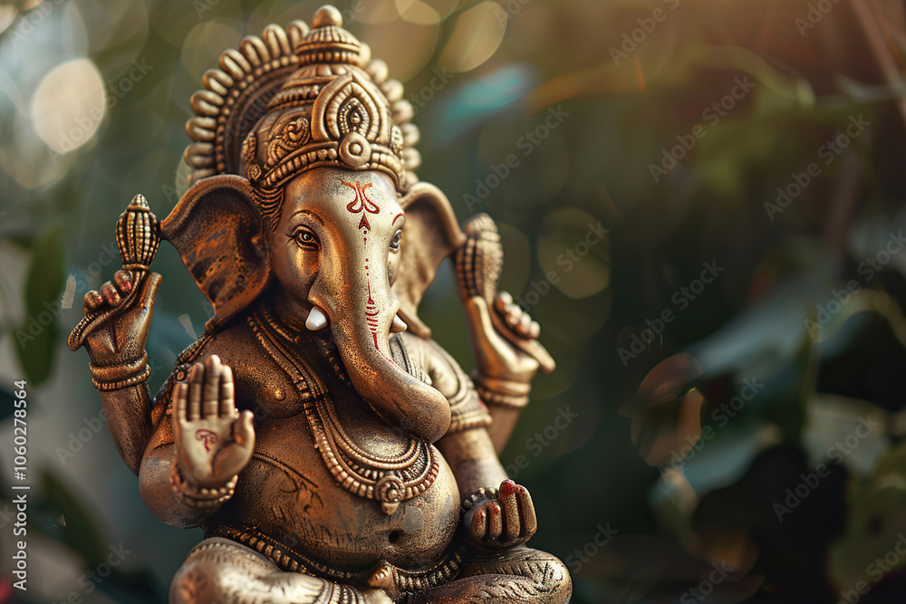 Fototapeta premium Beautiful greeting card with bright holiday composition for happy celebrate Ganesh Chaturthi