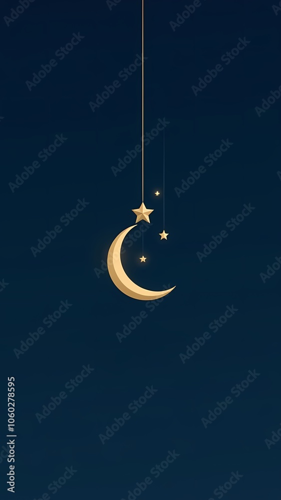 Minimalistic postcard, moon and stars, blue background, copyspace Minimalistic postcard, moon and stars, blue background, copyspace