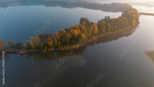 Milickie Ponds at sunrise, bird's eye view, Lower Silesian Voivodeship, Poland photo