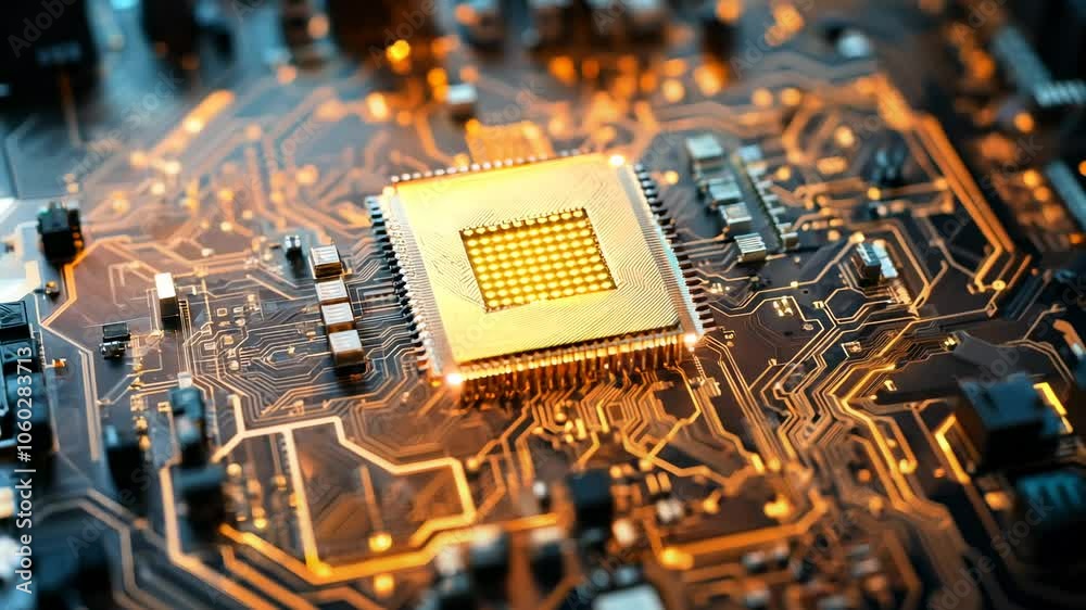 Close-up of a microchip, a system, a printed circuit board with a processor slot