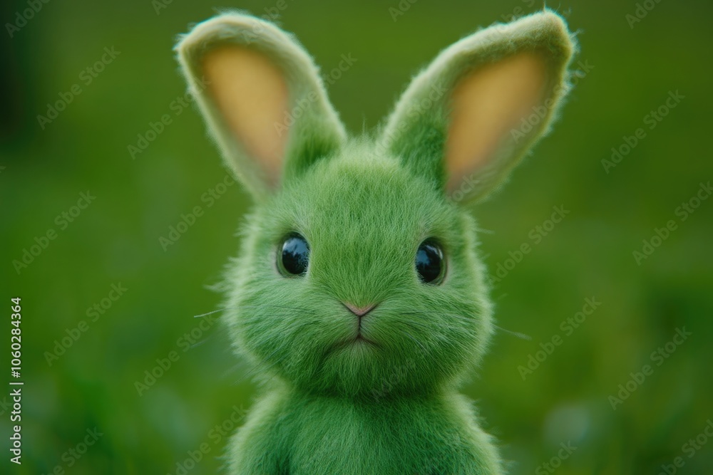 Fototapeta premium Charming Emerald Bunny with Floppy Ears and Cheerful Expression