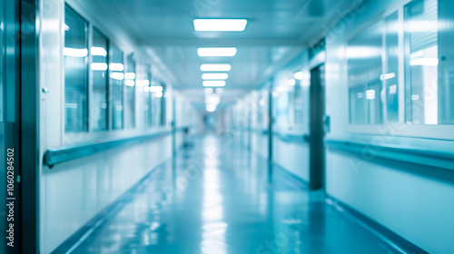 Wallpaper Mural An abstract, defocused, and blurred technology space background, resembling an empty business corridor or shopping mall. It can also represent a defocused medical or hospital  Torontodigital.ca