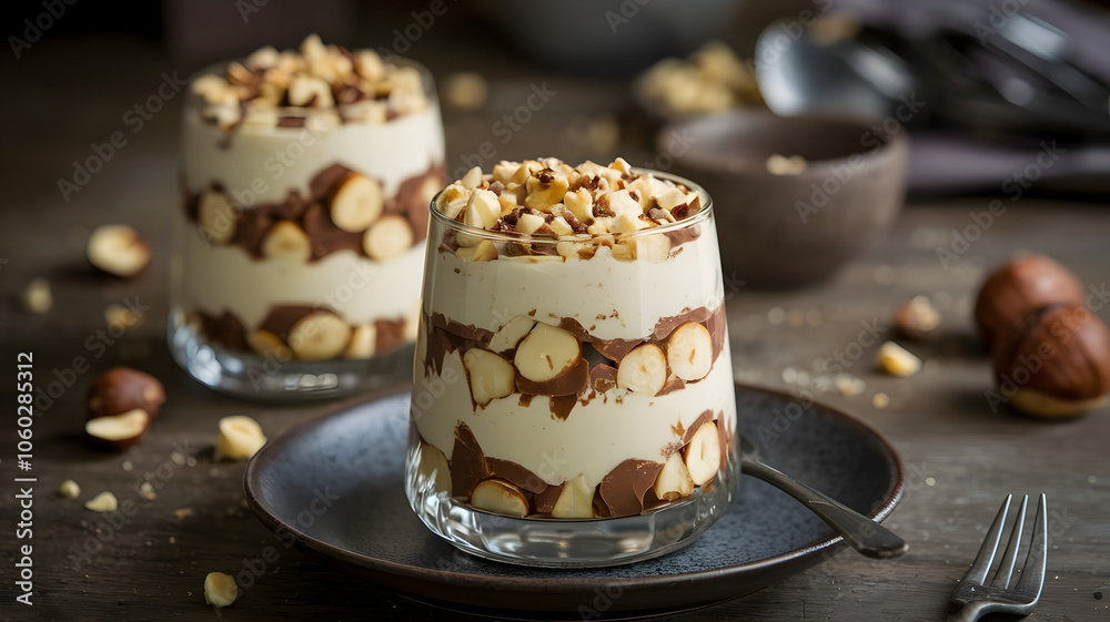Choco Hazelnut Delight: A rich dessert made with layers of chocolate and hazelnuts, beautifully arranged in a glass, topped with crushed hazelnuts for a delightful finish.
Choco Hazelnut Delight: A rich dessert made with layers of chocolate and hazelnuts, beautifully arranged in a glass, topped with crushed hazelnuts for a delightful finish.