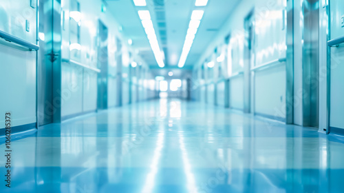 Wallpaper Mural An abstract, defocused, and blurred technology space background, resembling an empty business corridor or shopping mall. It can also represent a defocused medical or hospital  Torontodigital.ca