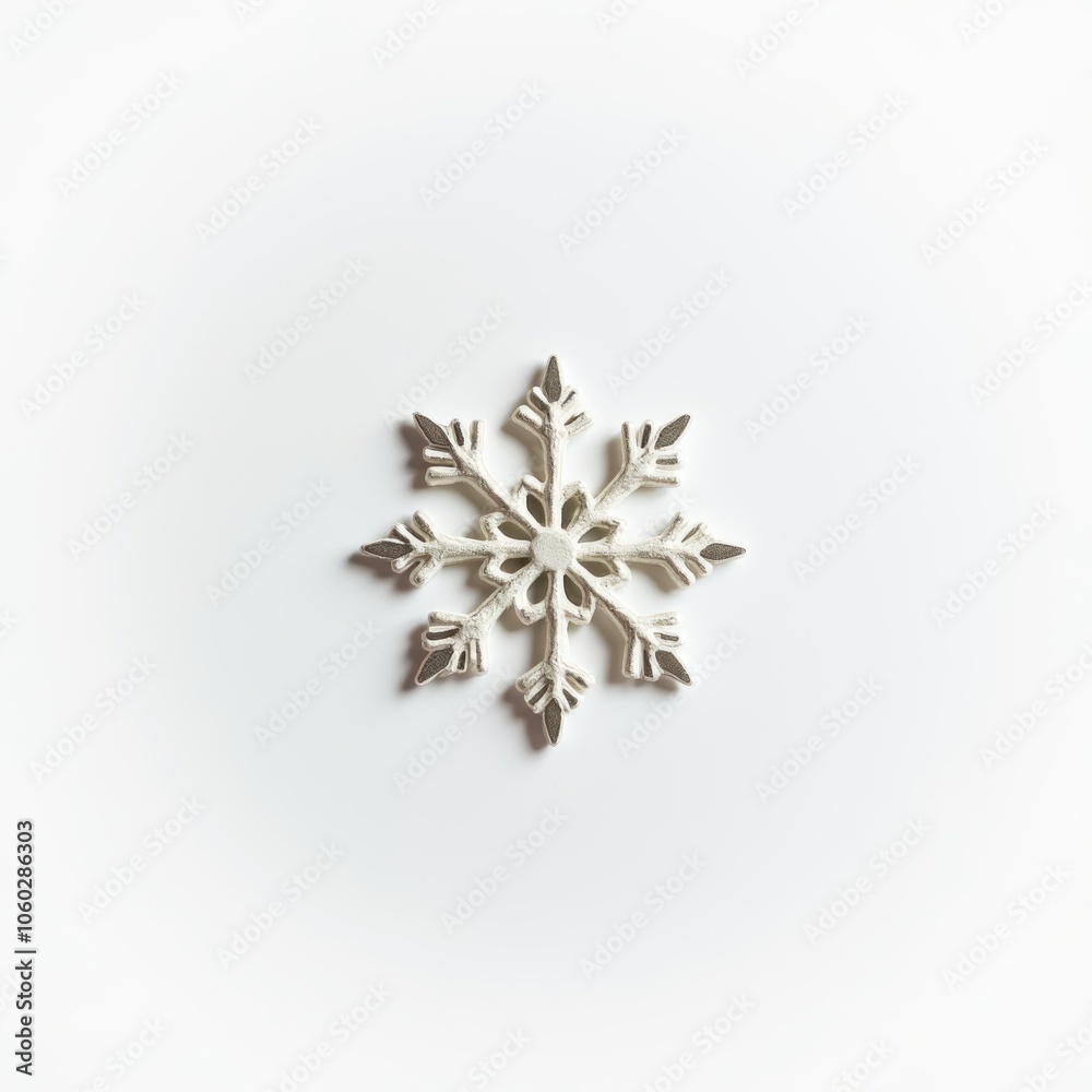 A single white snowflake on a plain background, detailed and symmetrical design. Generative, AI. A single white snowflake on a plain background, detailed and symmetrical design. Generative, AI.