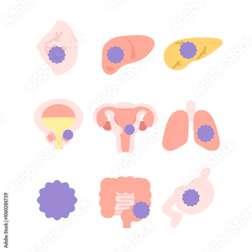 臓器とガンのイラストセット