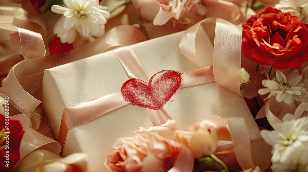 Heartfelt Gift Surrounded by Beautiful Flowers Heartfelt Gift Surrounded by Beautiful Flowers