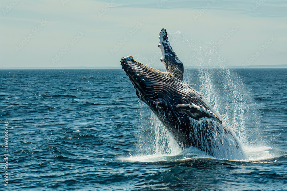 Fototapeta premium Fantastically beautiful majestic huge whale in ocean