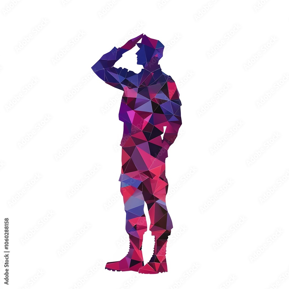  soldier silhouette saluting polygon style isolated on a white background side view 