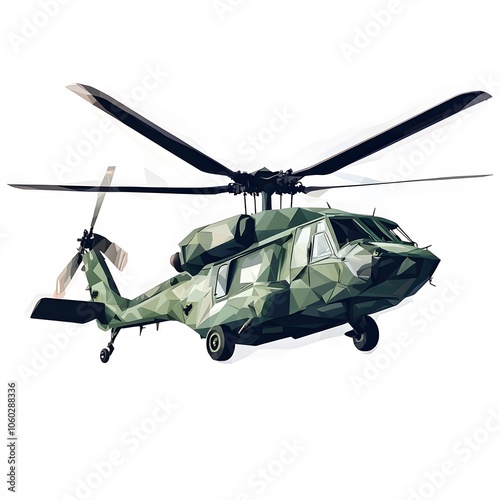 military helicopter polygon style isolated on a white background photo