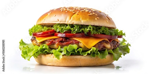 Burger with bacon and lettuce isolated on white background