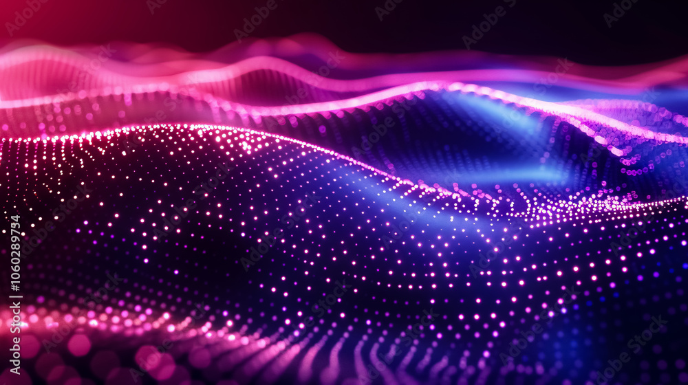 An abstract digital background featuring a digital wave with shining dots and stars, ideal for information technology themes. The gradient wave design creates a dynamic digital 