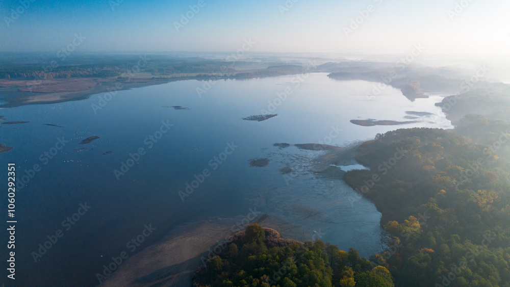 Milickie Ponds at sunrise, bird's eye view, Lower Silesian Voivodeship, Poland Milickie Ponds at sunrise, bird's eye view, Lower Silesian Voivodeship, Poland