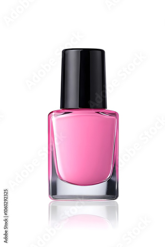 Pink nail polish bottle, isolated on white background