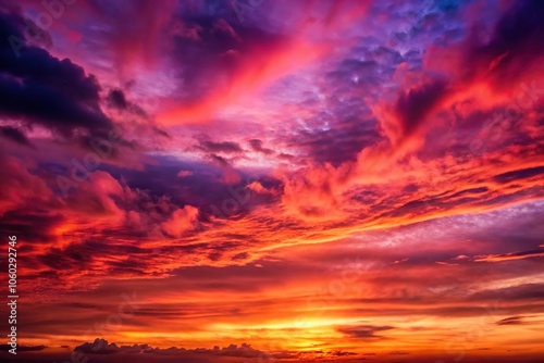 Red and violet clouds in evening sky