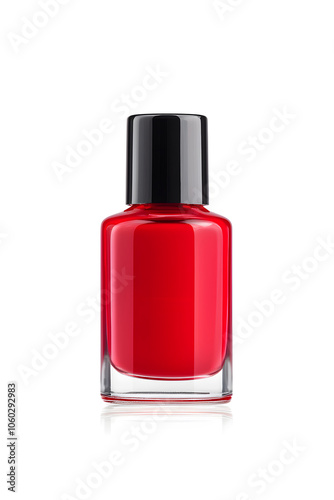Red nail polish bottle, isolated on white background